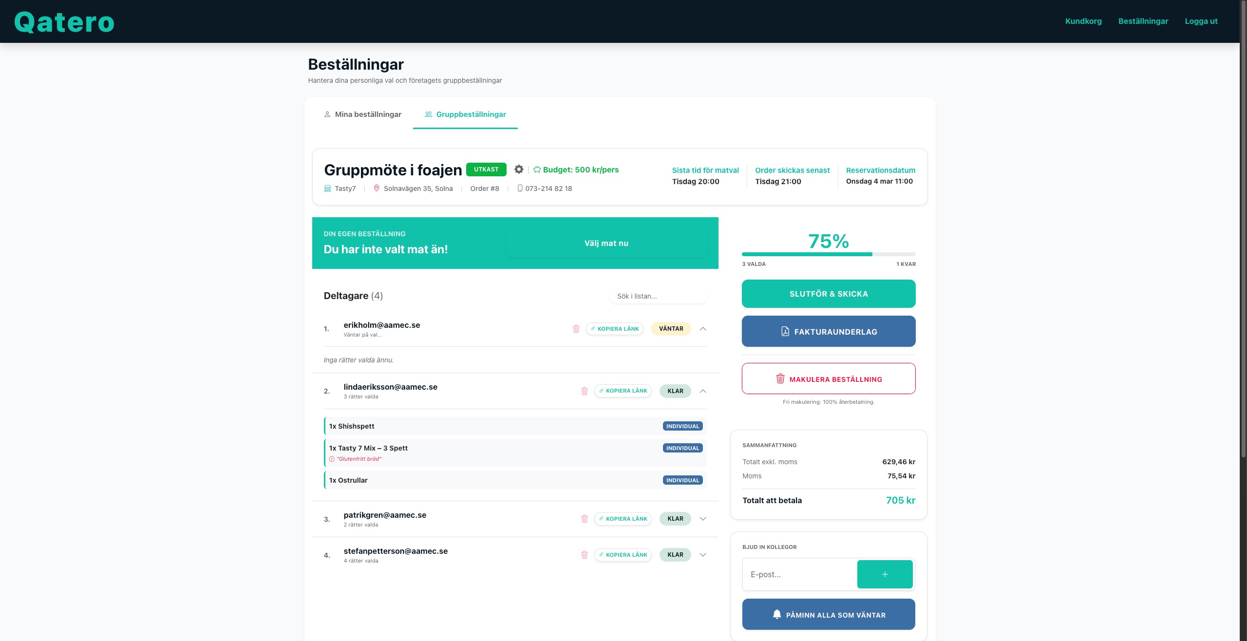 Hantera Gruppbeställning